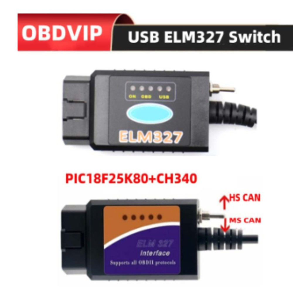 Jual Latest ELM327 USB V1.5 PIC18F25K80 CH340 with Switch HS/MS for ...
