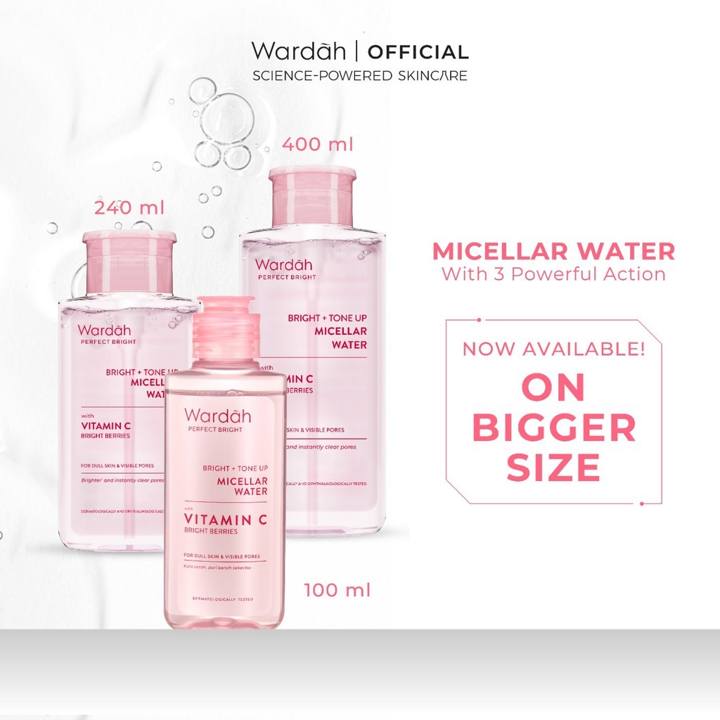 Wardah Perfect Bright Tone Up Micellar Water - Micellar Water dengan Micelles Pencerah - Make Up Remover Lebih Bersih dan Mencerahkan - Untuk Semua Jenis Kulit
