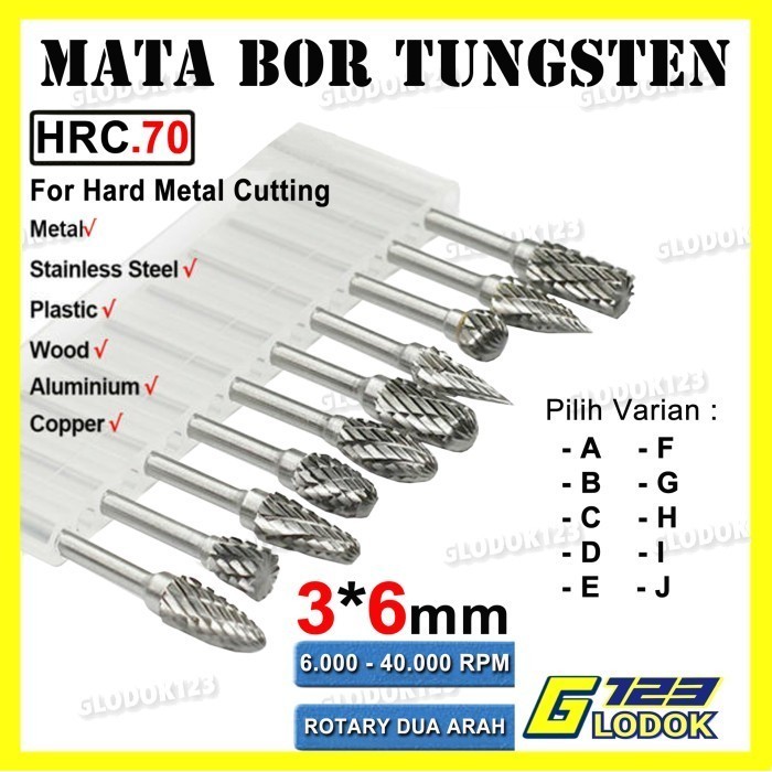 Jual 3X6 Mata Bor Tuner Cuner Rotary Burr Gagang 3MM Kepala 6MM Dua ...