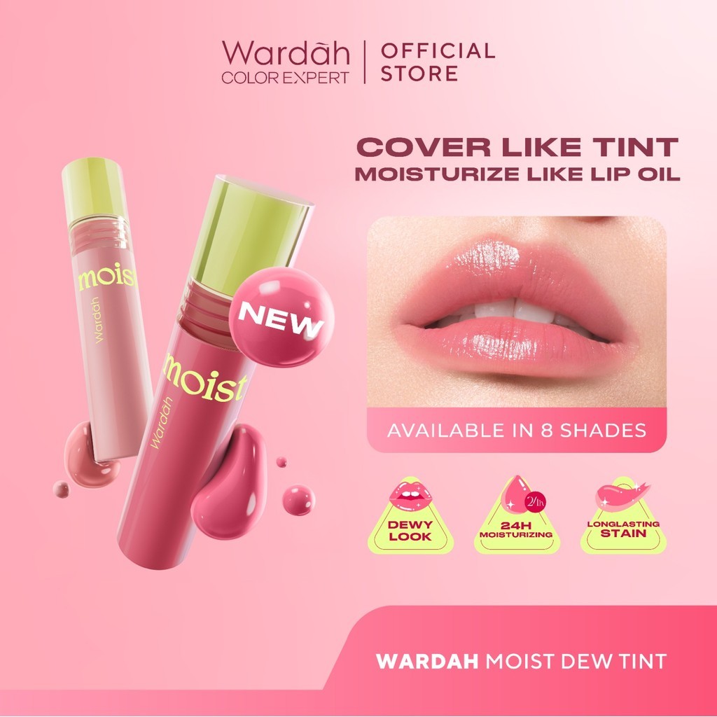[FLASH SALE] NEW! WARDAH Moist Dew Tint 3 g - Liptint yang Mengadung Oatmilk dan Pentavitin - Bibir Lembab Glossy - Coverage Tinggi dan Tahan Seharian Hingga 24 Jam - Cocok Untuk Semua Warna dan Undertone Kulit - Makeup