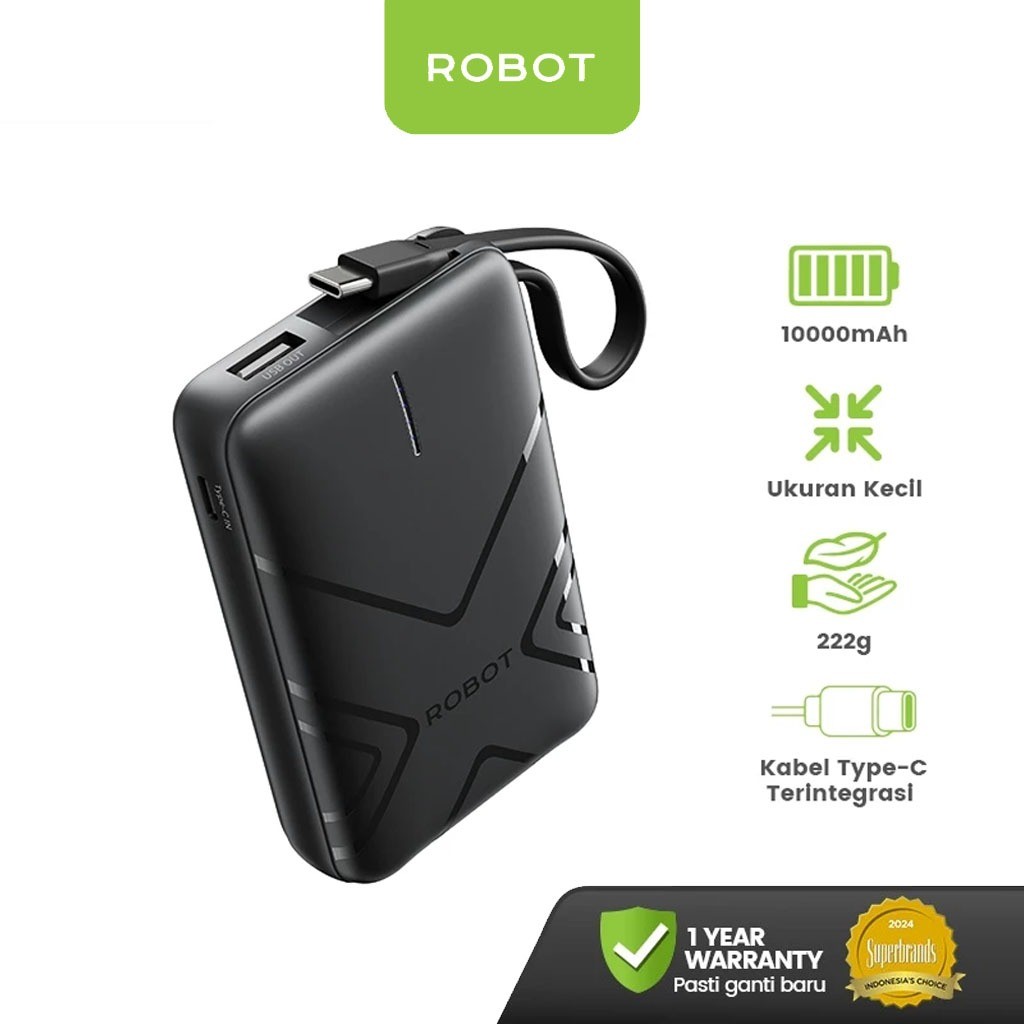 [ POWERBANK ]- ROBOT Smart Powerbank Mini 37W 10000mAh With Cable USB to Type C Power Bank  Fast Charging RT17 Original