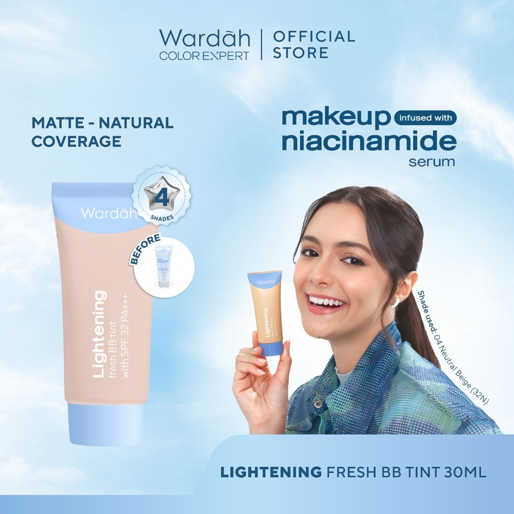 WARDAH Lightening Fresh BB Tint 30ml - Base Makeup Super Ringan yang Diformulasikan dengan SPF 32 PA+++ dan Serum Niacinamide Untuk Hasil Makeup Flawless dan Cerah - Makeup