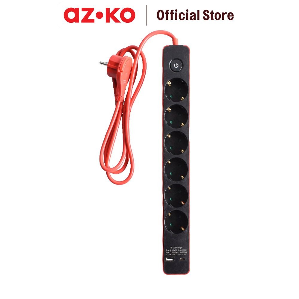 Jual AZKO Krisbow Stop Kontak 6 Socket Dengan Port Usb & Type C - Merah ...