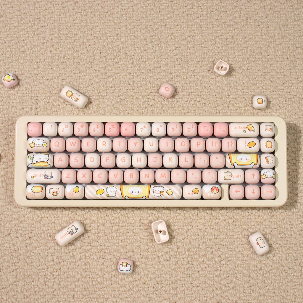 Jual Yongqiu Beruang roti Keycaps Merah muda MOG Profile PBT Bentuk ...