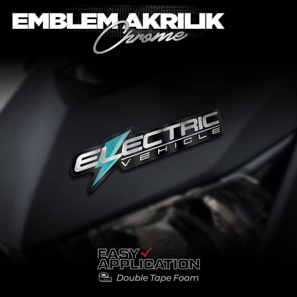 Jual Emblem Chrome Motor Electric Power Bahan Akrilik Print UV 3mm Flat ...