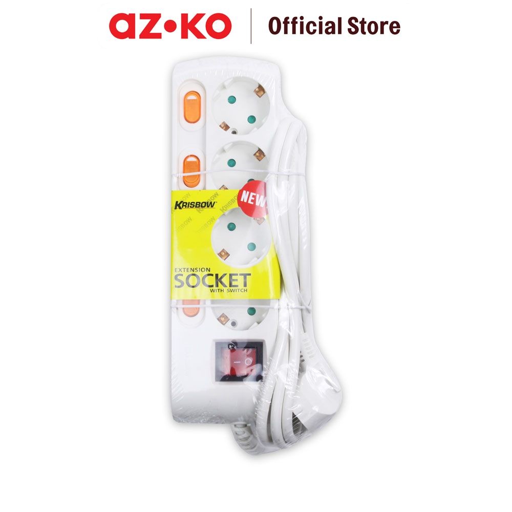 Jual AZKO Krisbow Stop Kontak 4 Soket Dengan Tombol On/Off - Putih ...