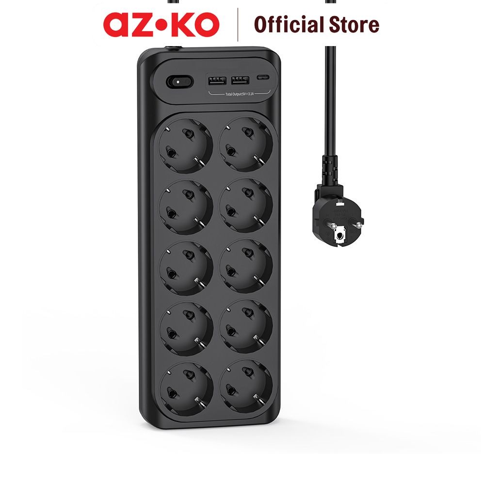 Jual AZKO Krisbow Stop Kontak 10 Soket Usb A & Type C - Hitam Electric ...