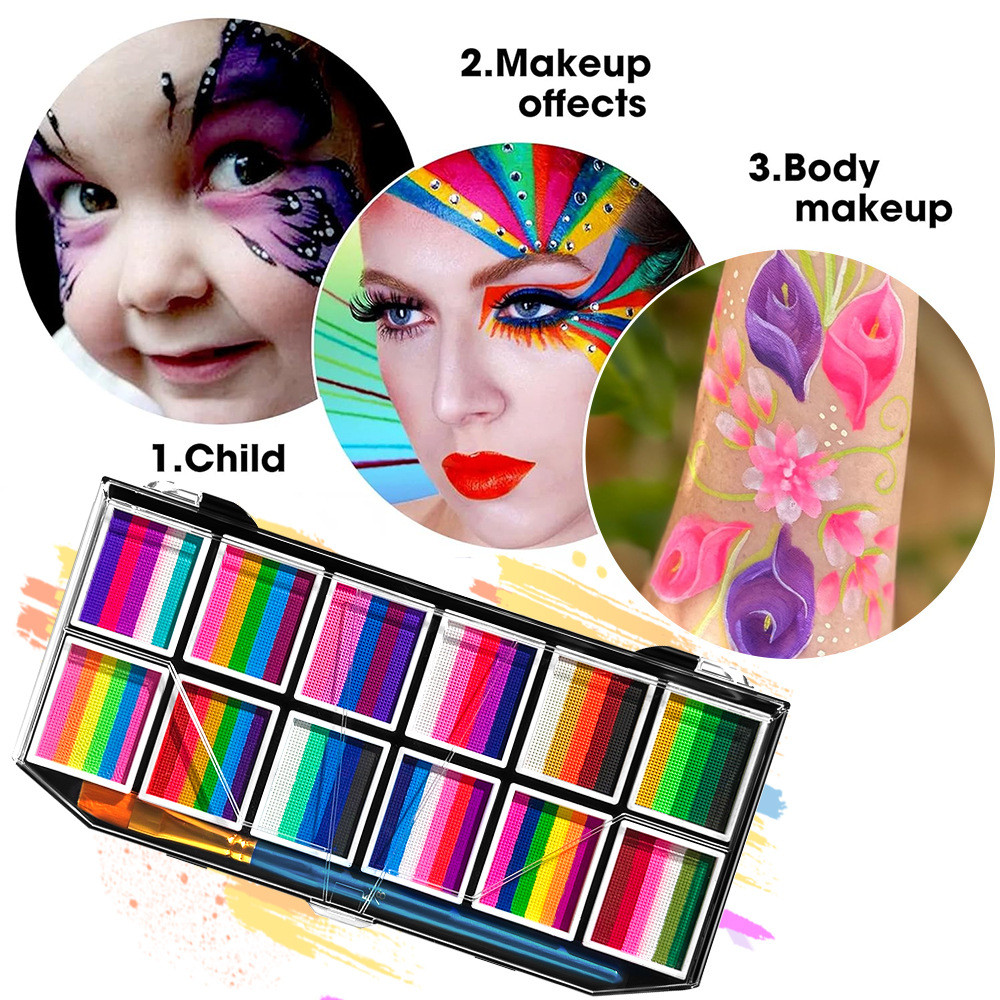 Jual 12 Grids Colors Rainbow Water-based Facepaint Body Painting ...