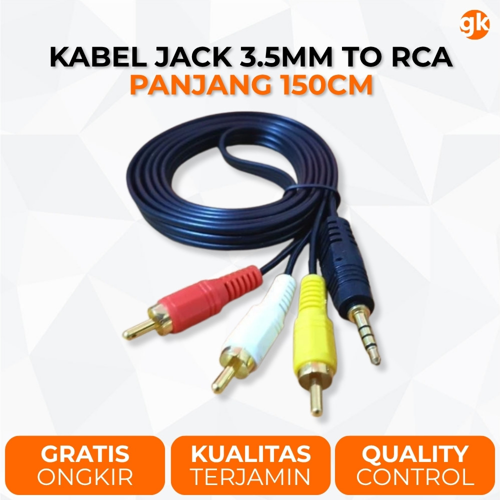Jual Kabel Jack 3.5mm to RCA 3 Male Merah Kuning Putih / RCA Cable ...
