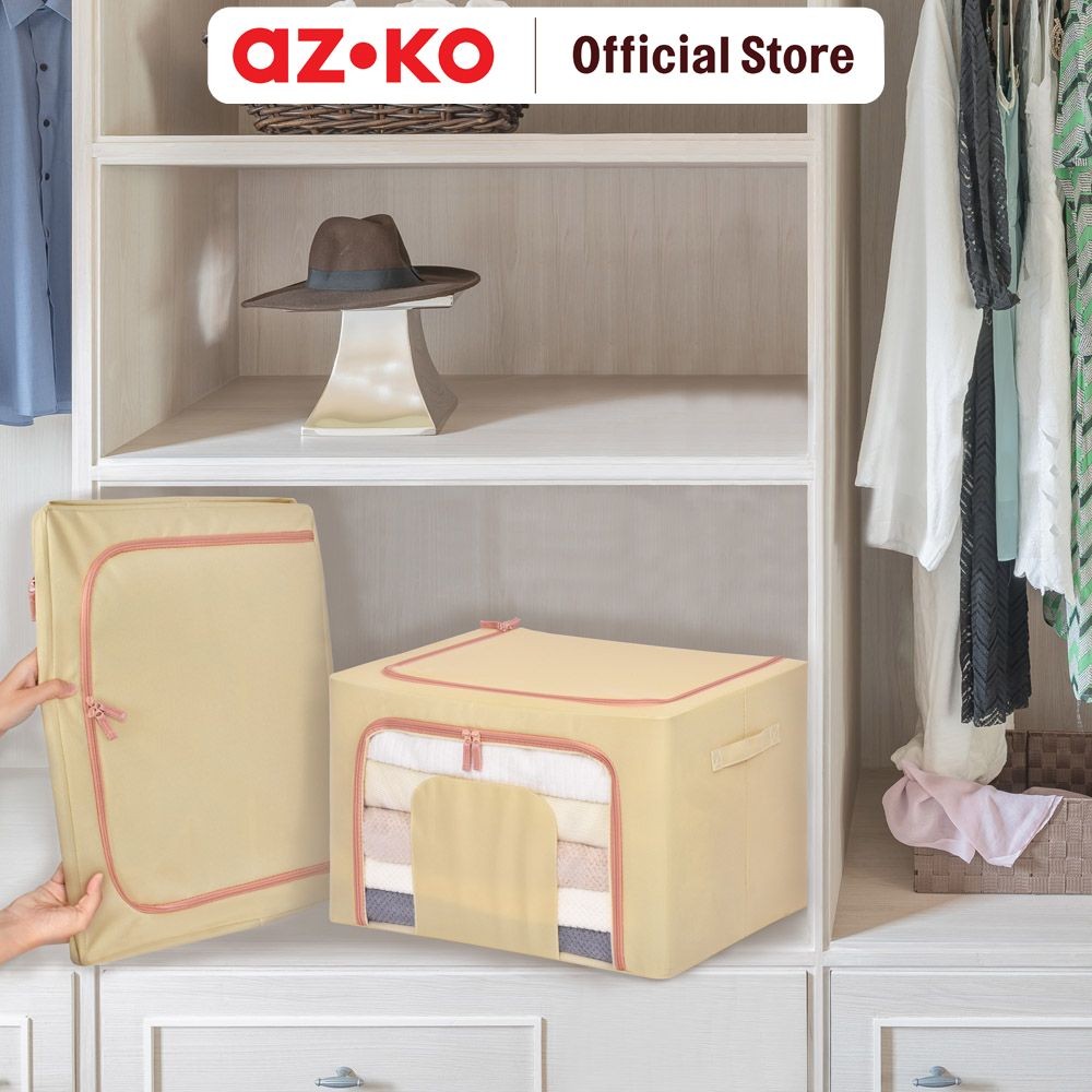 Jual AZKO Stora 60X42X40 cm Kotak Penyimpanan Lipat Ritsleting - Krem ...