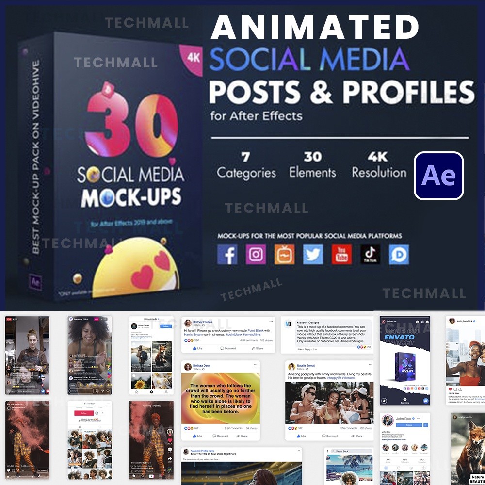 Jual Animated Social Media Posts & Profiles Mockup Template for AE ...
