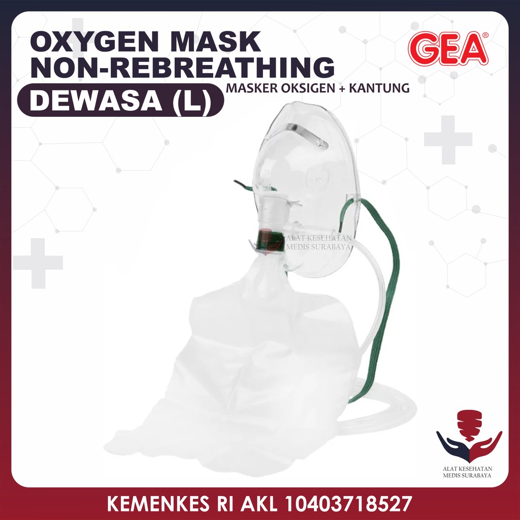Jual Oxygen Mask Adult Non Rebreathing GEA Dewasa Kantong Masker ...