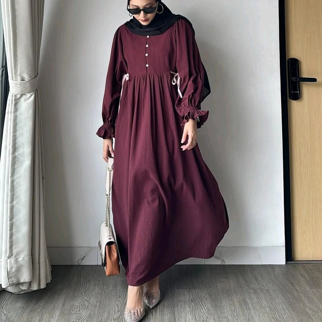 [Spesial Ramadhan] Elsira Burgundy Dress Syari Mewah