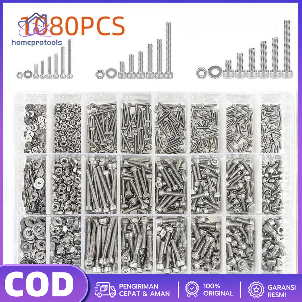Jual 1080PCS Mur dan Baut Set Kepala Datar Hex Socket Cap Sekrup Kacang ...