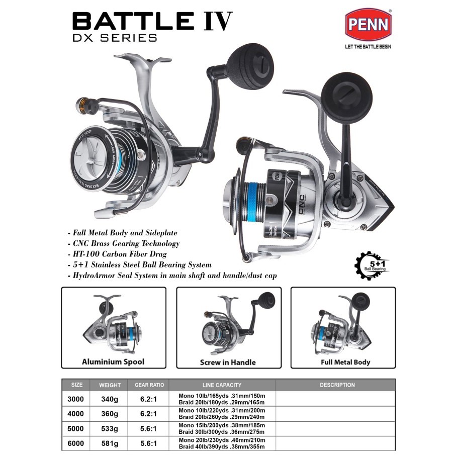 Jual PENN Reel Pancing Spinning BATTLE IV DX 5+1Ball Baering 3000 ...