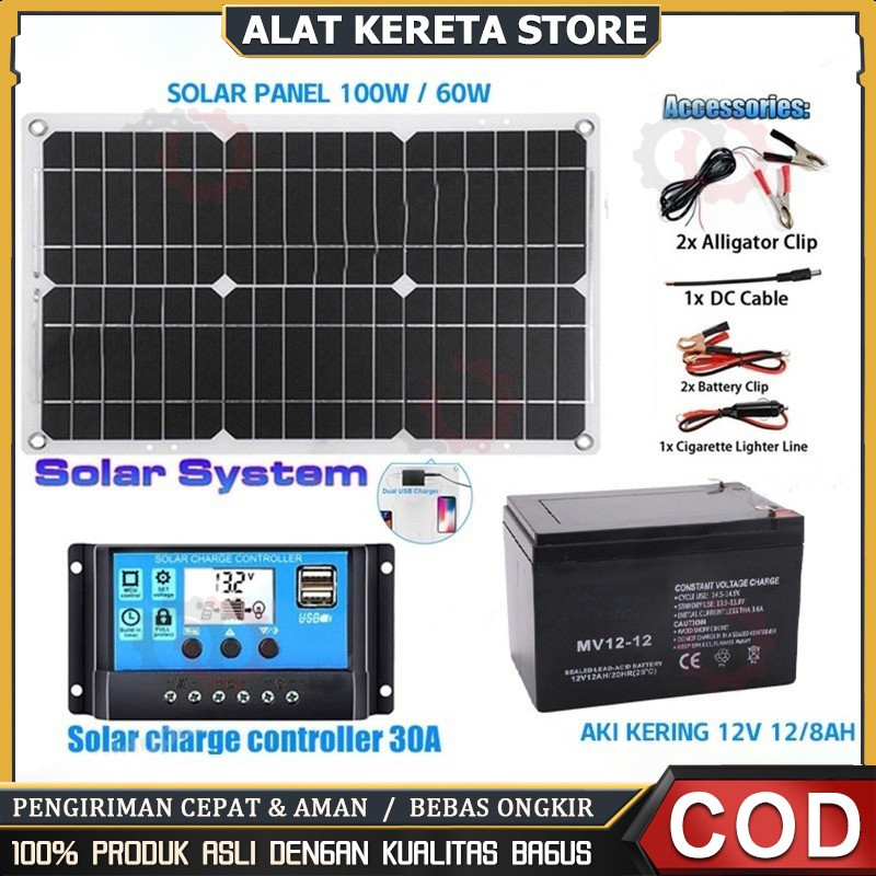 Jual 100W solar panel Solar Charge Controller 60A LCD LED Display Solar ...