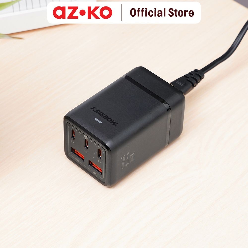 Jual AZKO Krisbow Desktop Charger 3 Usb A & 2 Usb C Gan 75 watt - Hitam ...