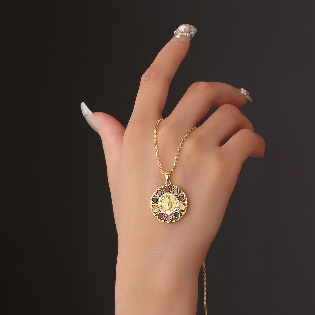 Kalung Medali Bunda Maria Tembaga - Perhiasan Wanita Eksklusif Gaya Eropa 5