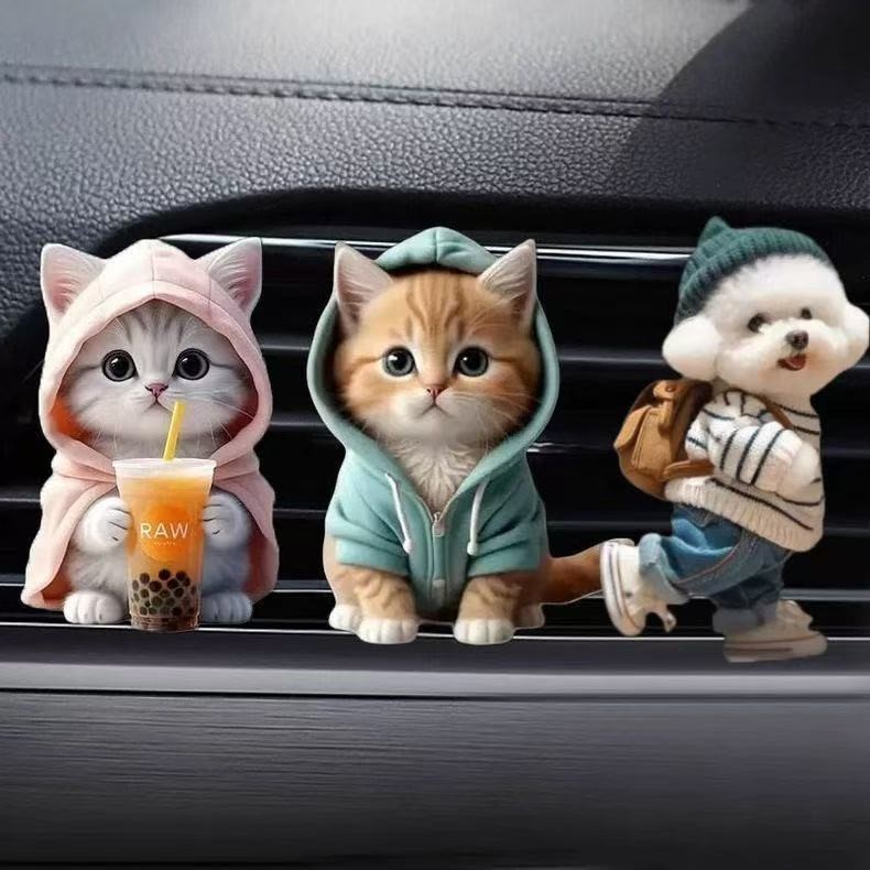 POOU IOT 2026 Aroma Ventilasi Mobil Kucing /Datar Lucu Dekorasi Mobil /Ornamen Parfum Interior Mobil