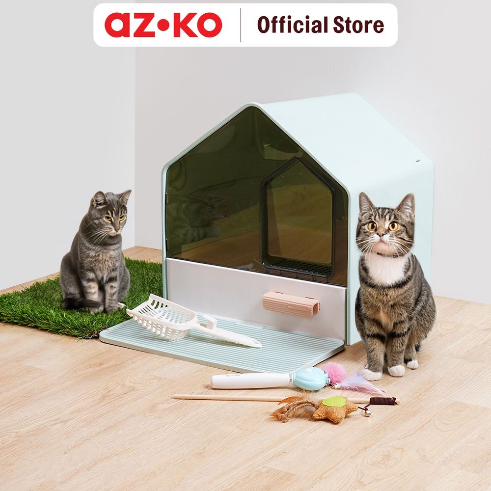 Jual AZKO Paws N Tail Villa Toilet Kucing Dengan Tray - Biru Cat Toilet ...