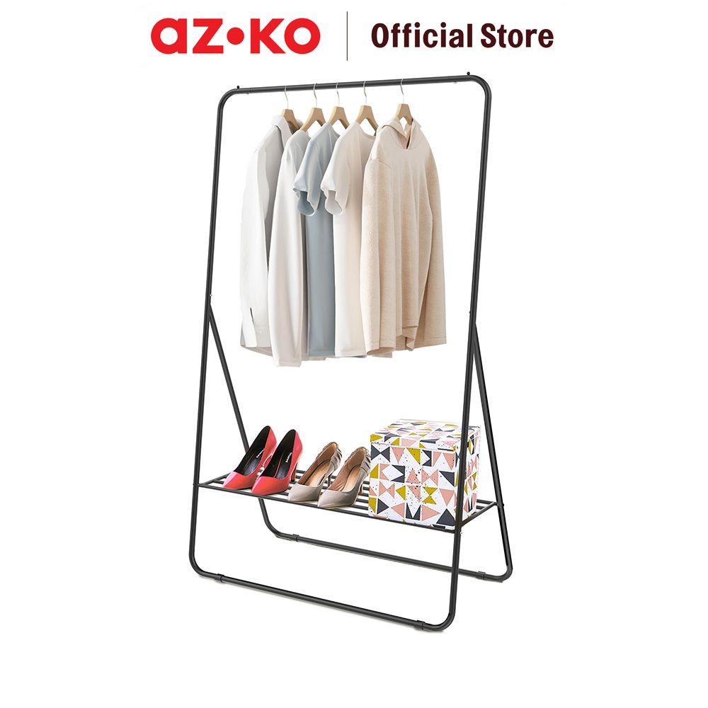 Jual AZKO Stora Gantungan Pakaian Single Dengan Penyimpanan - Hitam ...