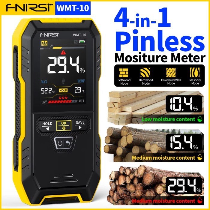 Jual FNIRSI WMT-10 Digital Inductive 4 in 1 Pinless Moisture Meter Non ...