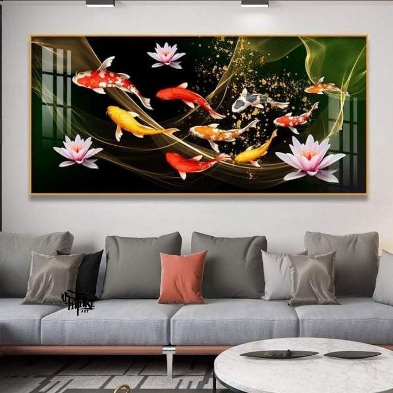 Jual Lukisan ikan koi fengshui landscape plus frame FUTURE ART PAINTING ...