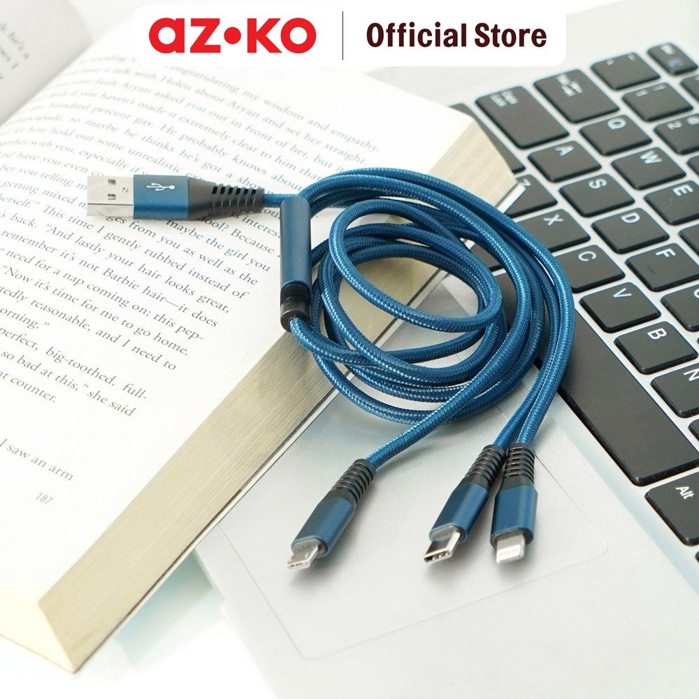 Jual AZKO Ataru Kabel Charger Usb Aluminium 3 In 1 - Biru Charging ...