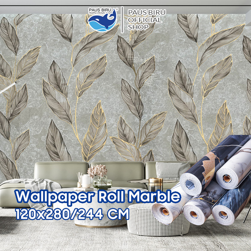 Paus Biru - Wallpaper Dinding Motif Marble Roll 120 x 280cm Sticker Dekorasi Kamar PET Panjang 2.8 Meter A58