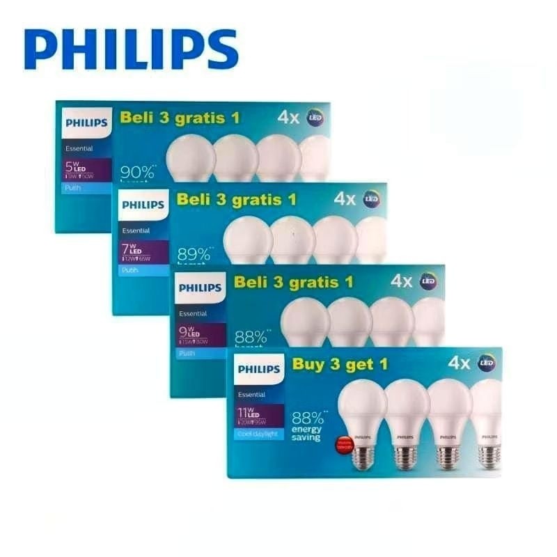Jual Led Pack Philips Essential 7w 9w llw / Lampu Paket 3 Gratis 1 Led ...