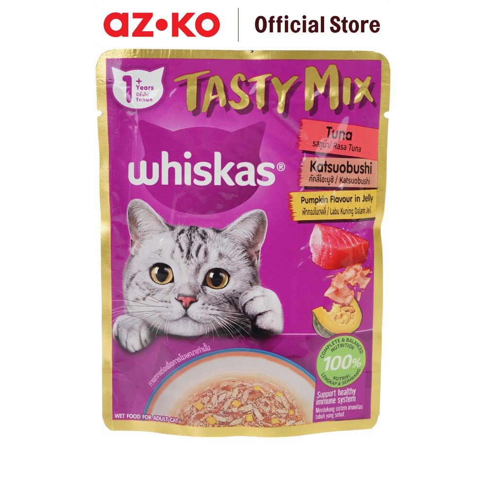 Jual AZKO Whiskas 70 gr Makanan Kucing Basah Adult Tasty Mix Tuna ...