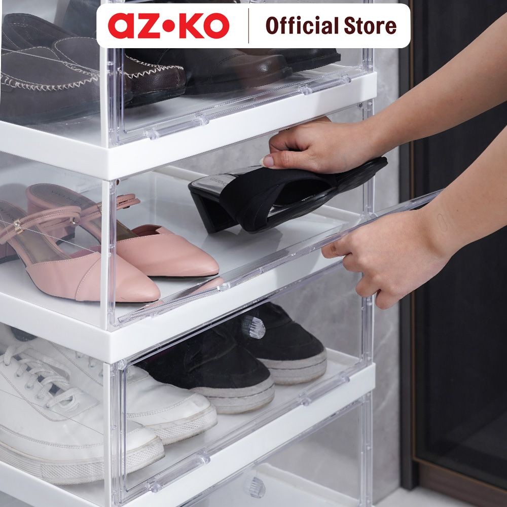 Jual AZKO Stora Rak Sepatu Tingkat Foldable Transparan Shoe Rack ...