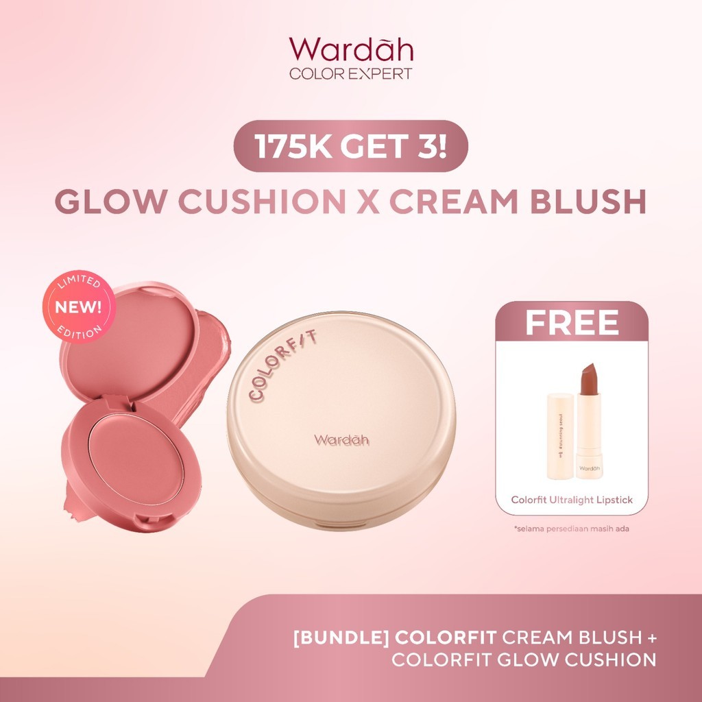 [175K GET 3!] WARDAH Colorfit Perfect Glow Cushion + Colorfit Cream Blush + Colorfit Ultralight Matte Lipstick - Makeup