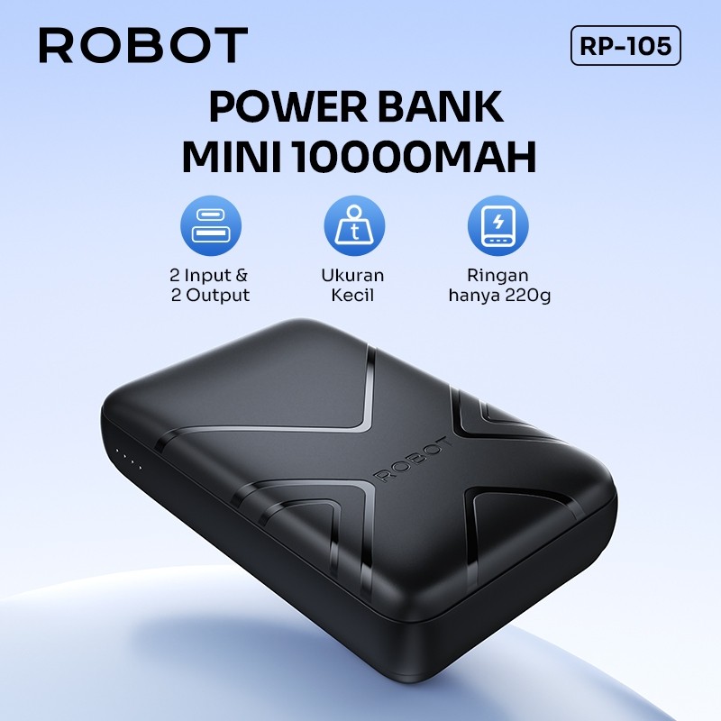 [EXCLUSIVE LAUNCH] Robot Powerbank Mini Fast Charging 10000mAh with Dual Port Type C Micro Power bank   RP-105 Original - Garansi 1 Tahun
