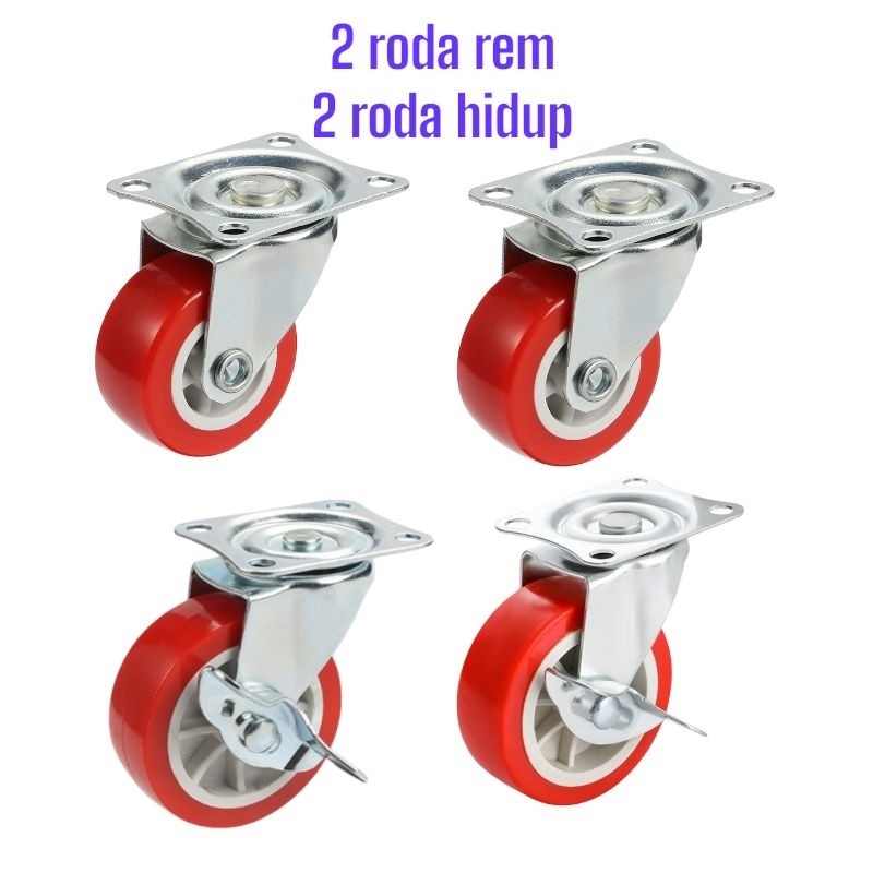 Jual roda castrol troly 4 pcs 2 rem +2 hidup 2 inchi roda etalase ...