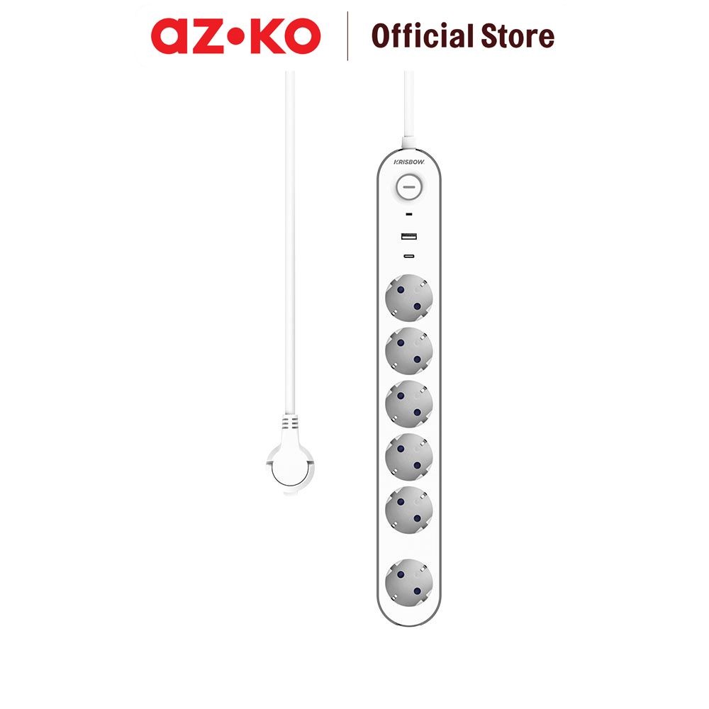 Jual AZKO Krisbow Stop Kontak 6 Soket Dengan Port Usb A & Type C ...