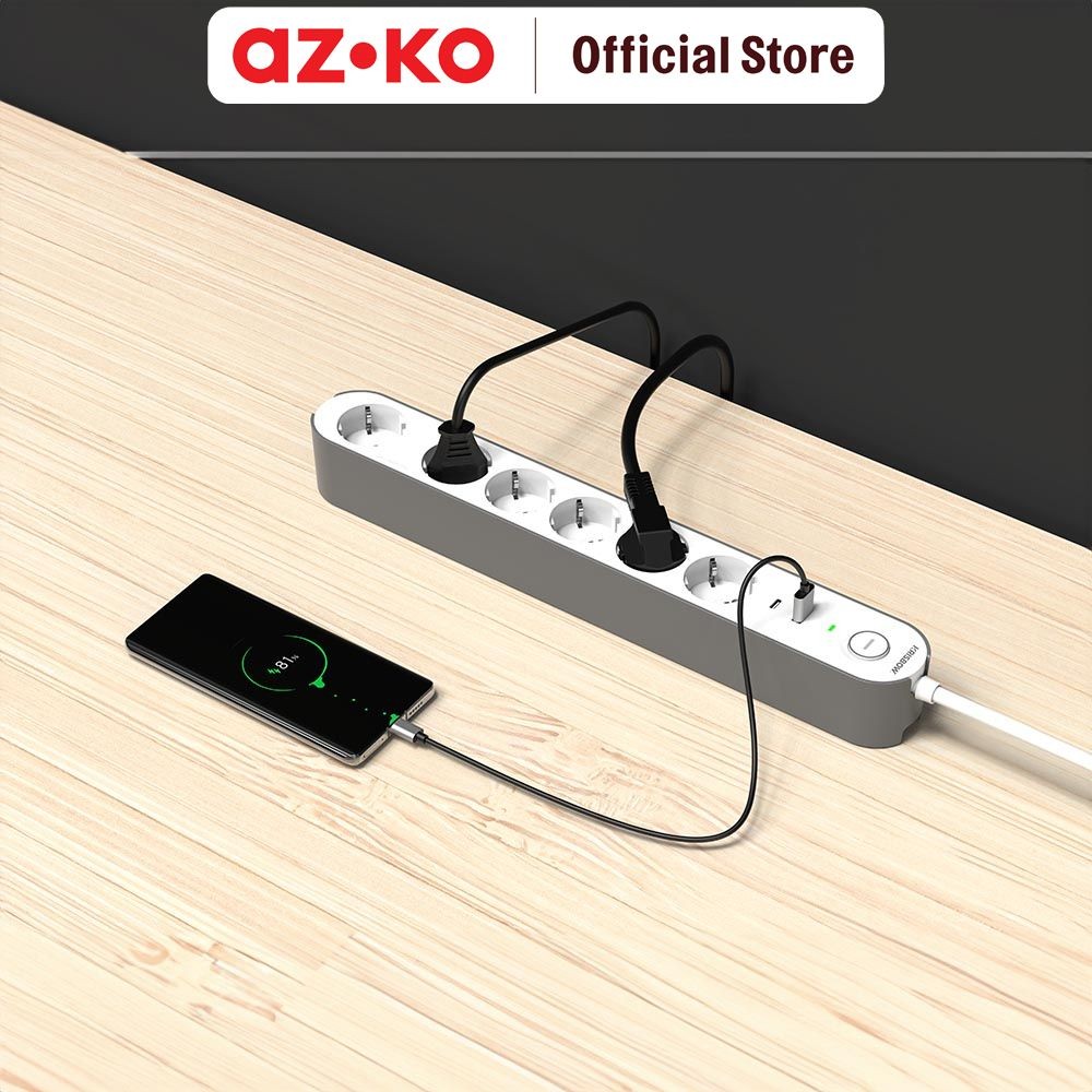 Jual AZKO Krisbow Stop Kontak 6 Soket Dengan Port Usb A & Type C ...