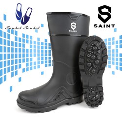 Sepatu Boot Tinggi SAINT ADIRA Hitam Anti Slip Air Lentur Nyaman Ringan Lokal Karet Perkebunan