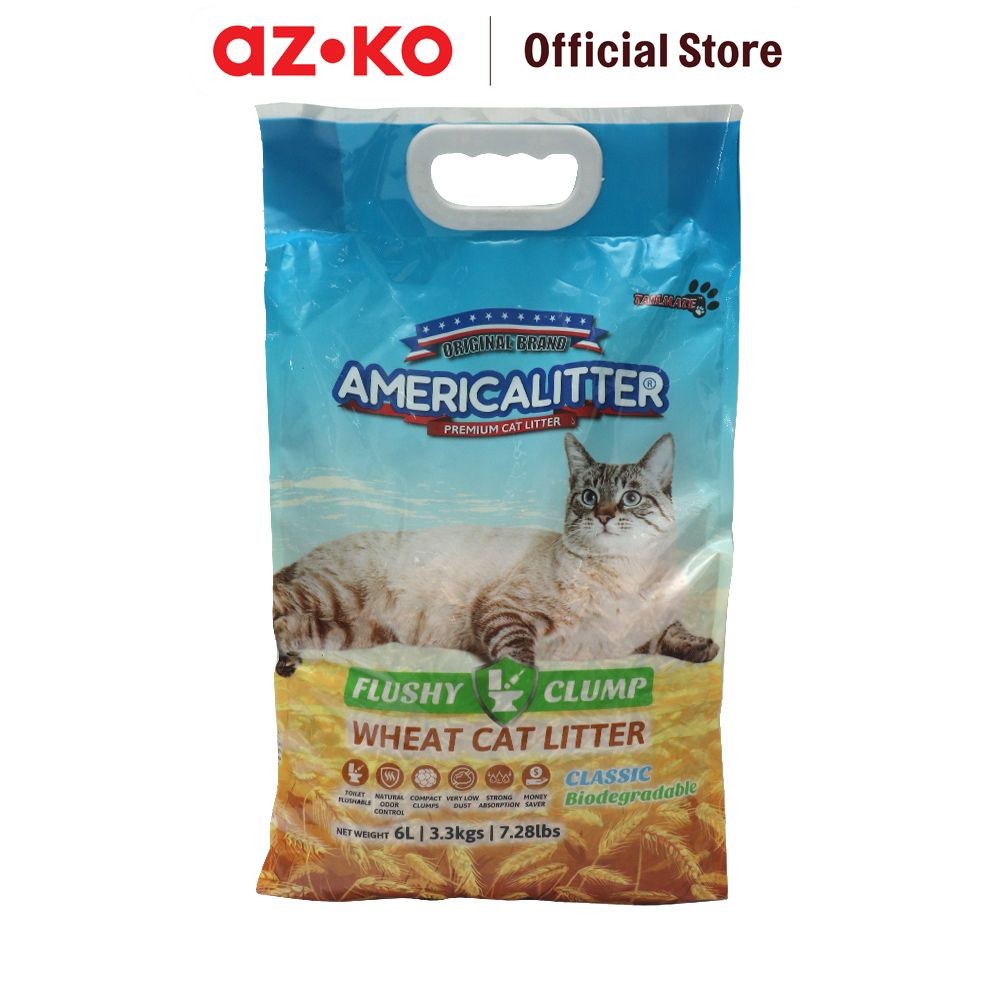 Jual AZKO America Litter 6 ltr Pasir Kucing Wheat Classic Cat Litter ...