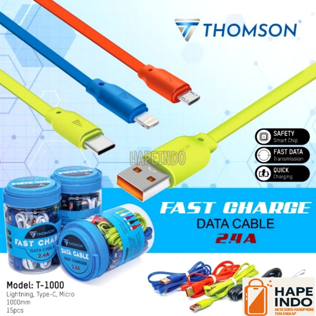 Jual Kabel Data Thomson 2.4A Fast Charging USB To Micro Type C Lighting ...