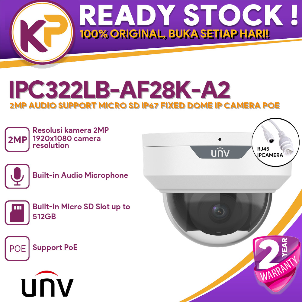 Jual UNV IPC322LB-AF28K-A2 2MP AUDIO SUPPORT MICRO SD IP67 FIXED DOME ...