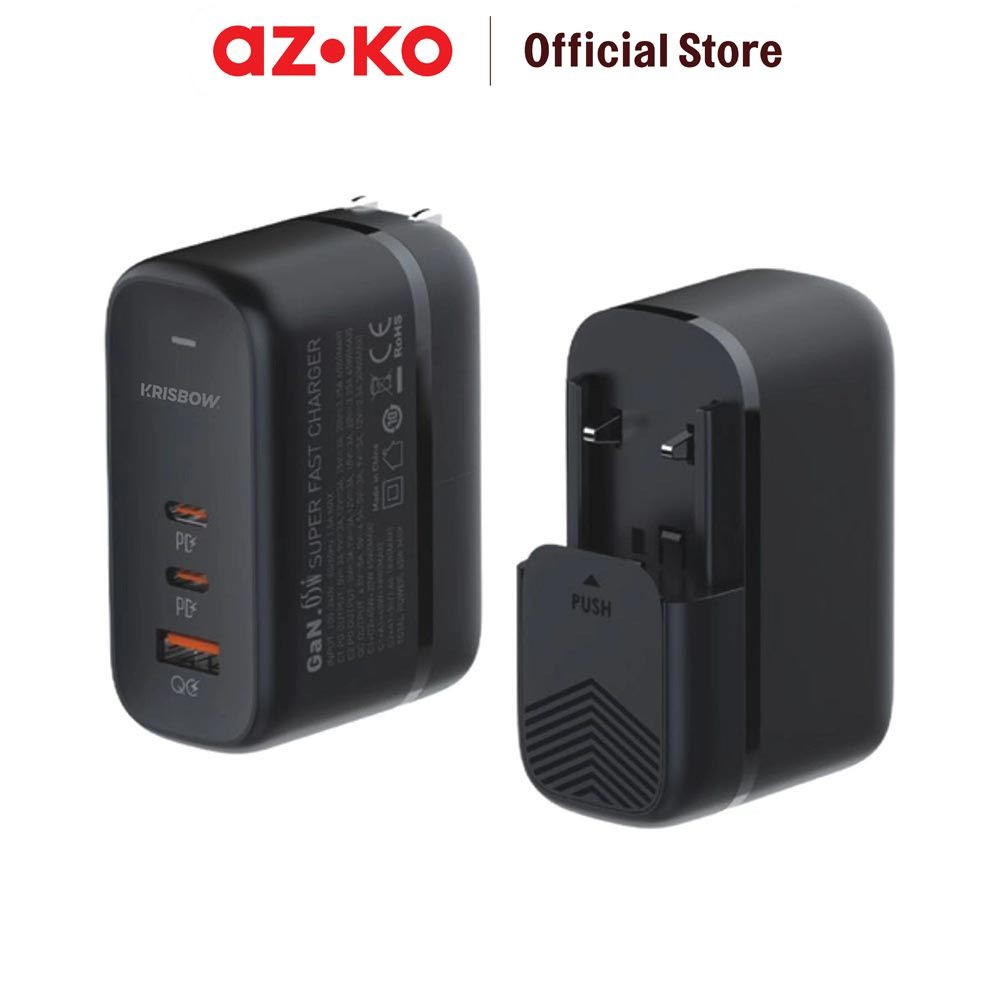 Jual AZKO Krisbow Travel Adaptor Usb A & Type C 65 watt Qc Kepala ...