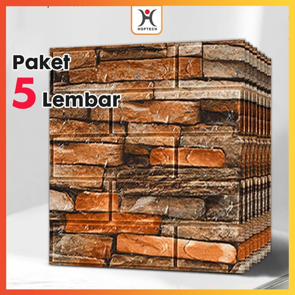 PAKET 5 PCS !!  Wallpaper Dinding  3D Foam Motif Batu Alam 70 X 77 cm