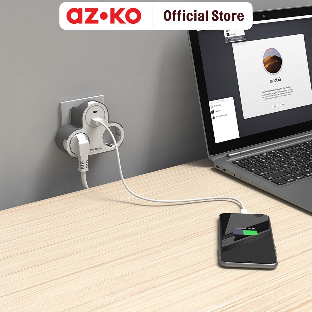 Jual AZKO Krisbow Stop Kontak 2 Soket Dengan Adaptor Usb A & Type C ...