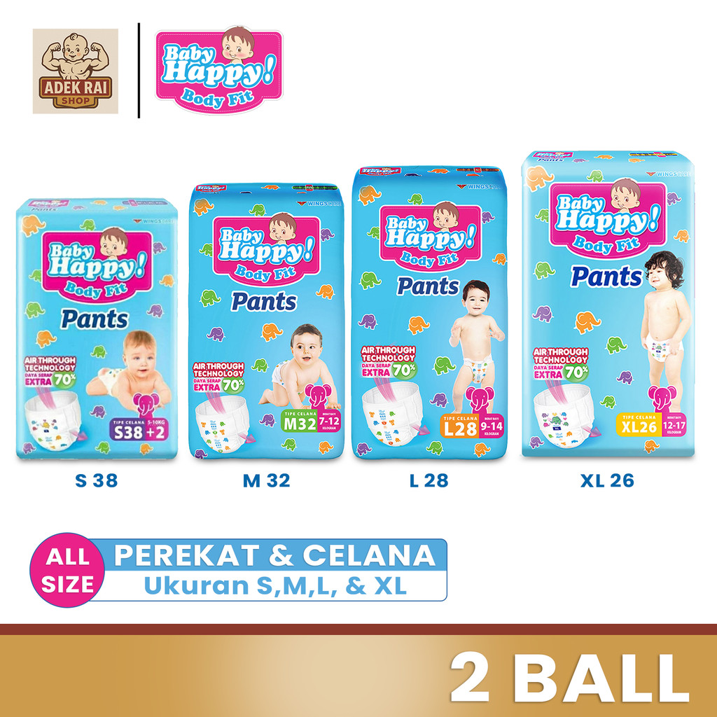 Jual Baby Happy Body Fit Pants 2 Ball Ukuran S40 - XL26 Popok Bayi
