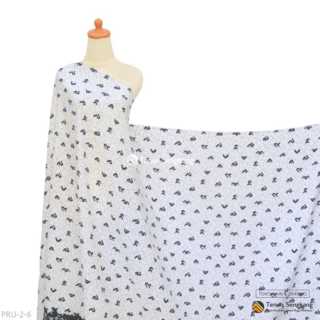 Jual Kain Tenun Dobby Batik Bugis Makassar Putih Motif Lontara Abstrak ...