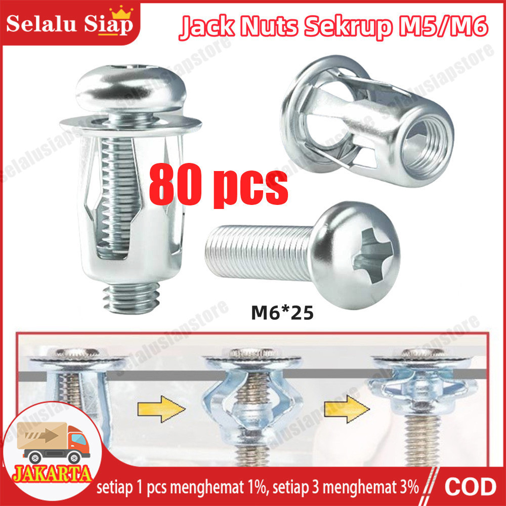 Jual 80PCS Jack Nut - Rivet Plat Metal Mur Baut Drat Sekrup Fisher M6 ...