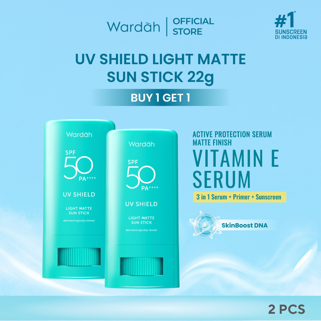 [BUY 1 GET 1] Wardah UV Shield Light Matte Sun Stick SPF 50 PA +++ 22 g - Sunscreen Wajah 0% Alkohol dan Sebum Control