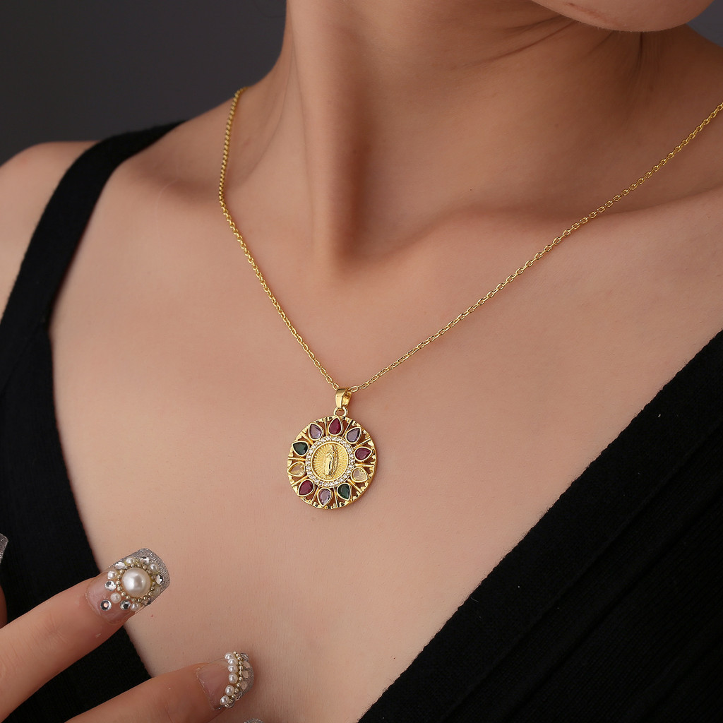 Kalung Medali Bunda Maria Tembaga - Perhiasan Wanita Eksklusif Gaya Eropa 4