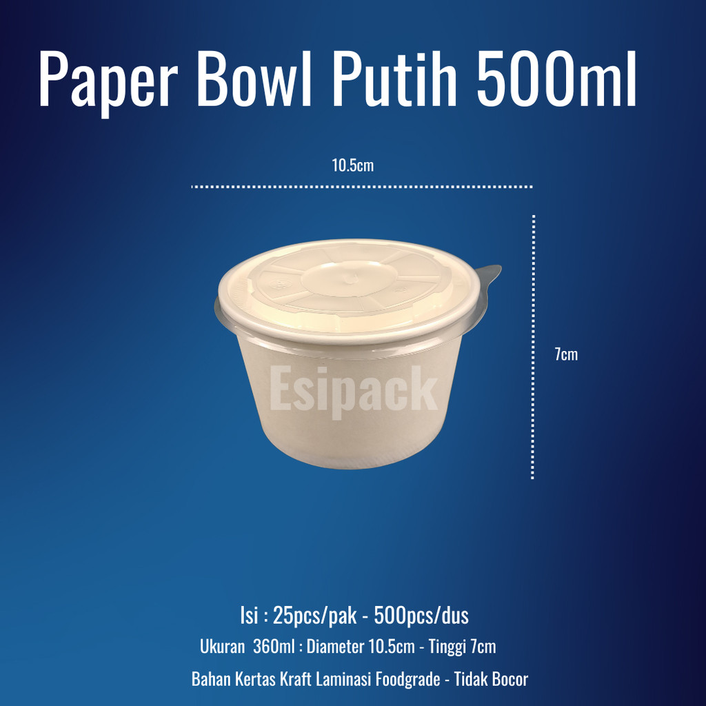 Jual Paper Rice Bowl Putih 500ml - Mangkok Kertas 500pcs | Shopee Indonesia